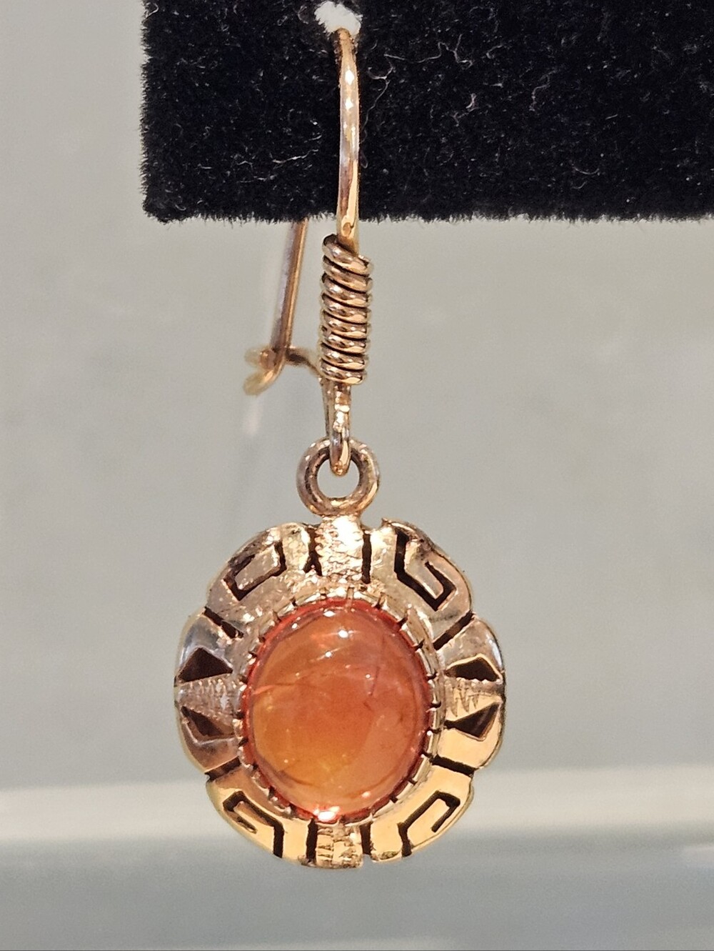 Vintage Southwestern Solid 14k Yellow Gold Mexican Fire Opal Earrings 4.6g